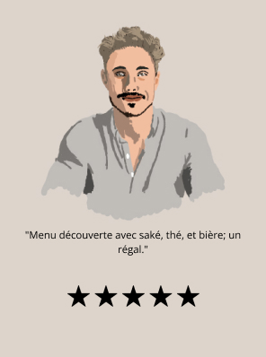 Menu découverte avec saké, thé, et bière; un régal.